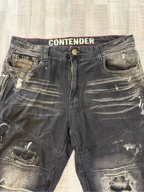 Contender CTDR Men’s 36 Black Distressed Denim Moto Shorts Zipper Y2K Jorts